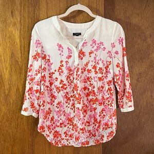 TALBOTS Red & Pink Floral Blouse 3/4 Sleeve Sz P